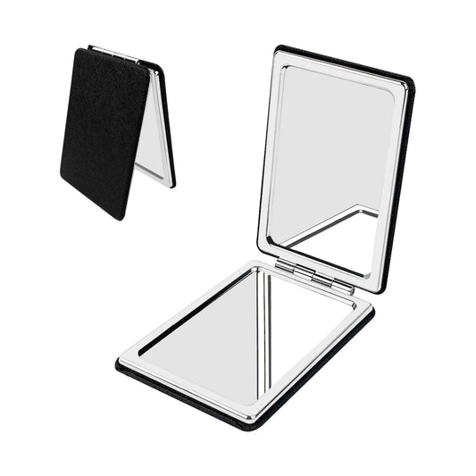 YOLCAR Portable Beauty Mirror with Leather Cover, 1X/2X Two-Sided Makeup Small Pocket Mirror, Portable for Travel and Purses - Black