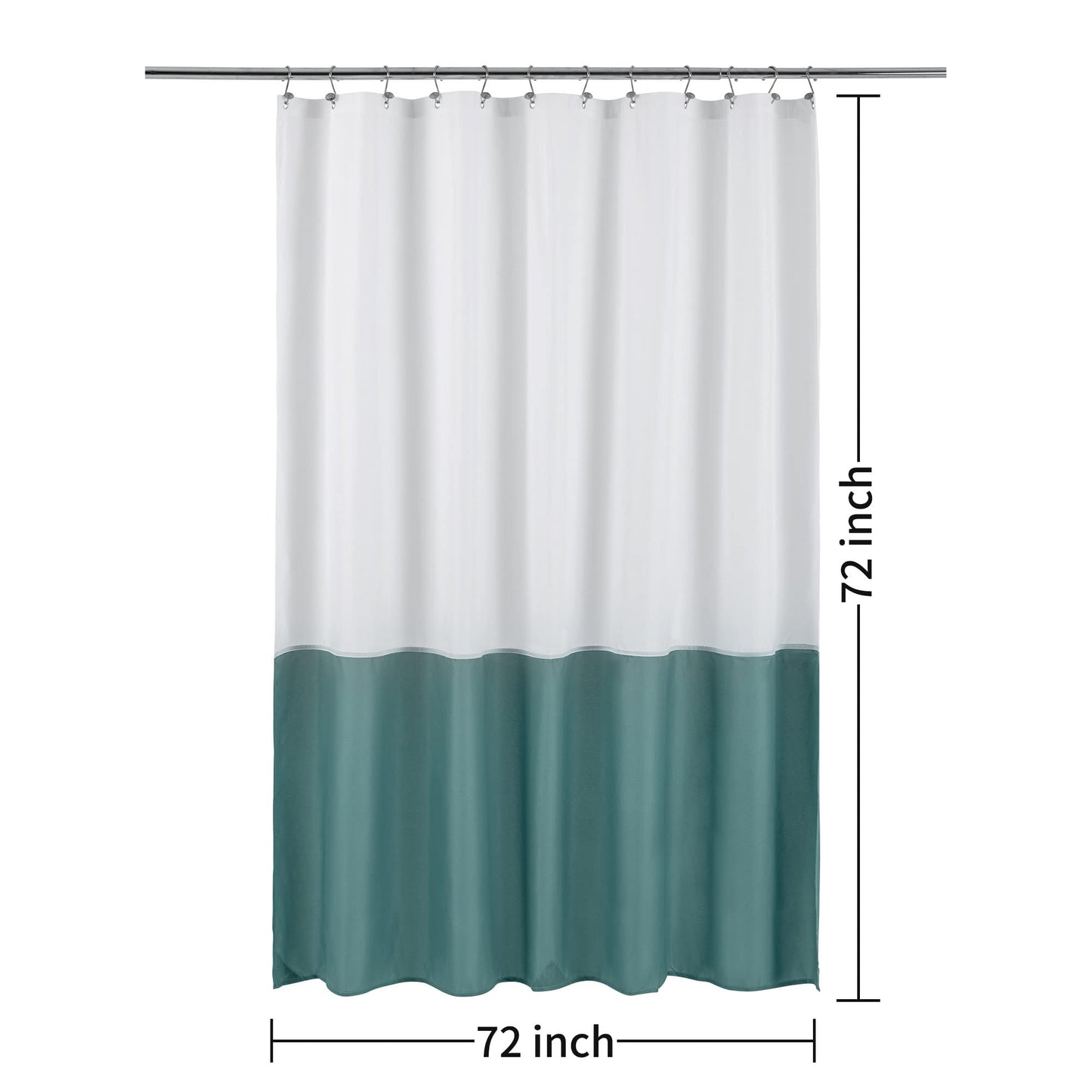 ALYVIA SPRING Waterproof Fabric Shower Curtain Liner - Soft & Light-Weight Cloth Shower Liner, 3 Bottom Magnets, Hotel Quality & Machine Washable - Standard Size 72x72, White and Teal