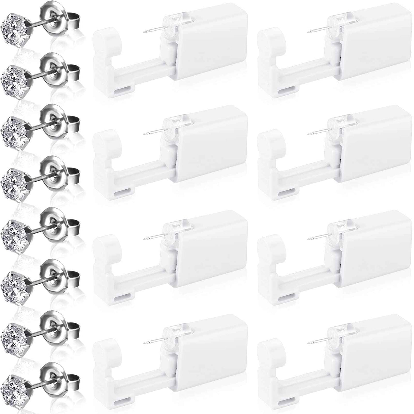 Mudder 16 Pcs Disposable Ear Piercing Gun Kit, Painless for Earlobes & Nose with Crystal Studs, Safe for Kids, Babies & Home Use(White)