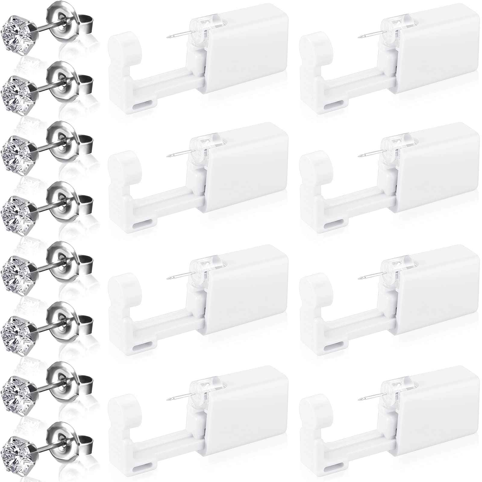 Mudder 16 Pcs Disposable Ear Piercing Gun Kit, Painless for Earlobes & Nose with Crystal Studs, Safe for Kids, Babies & Home Use(White)