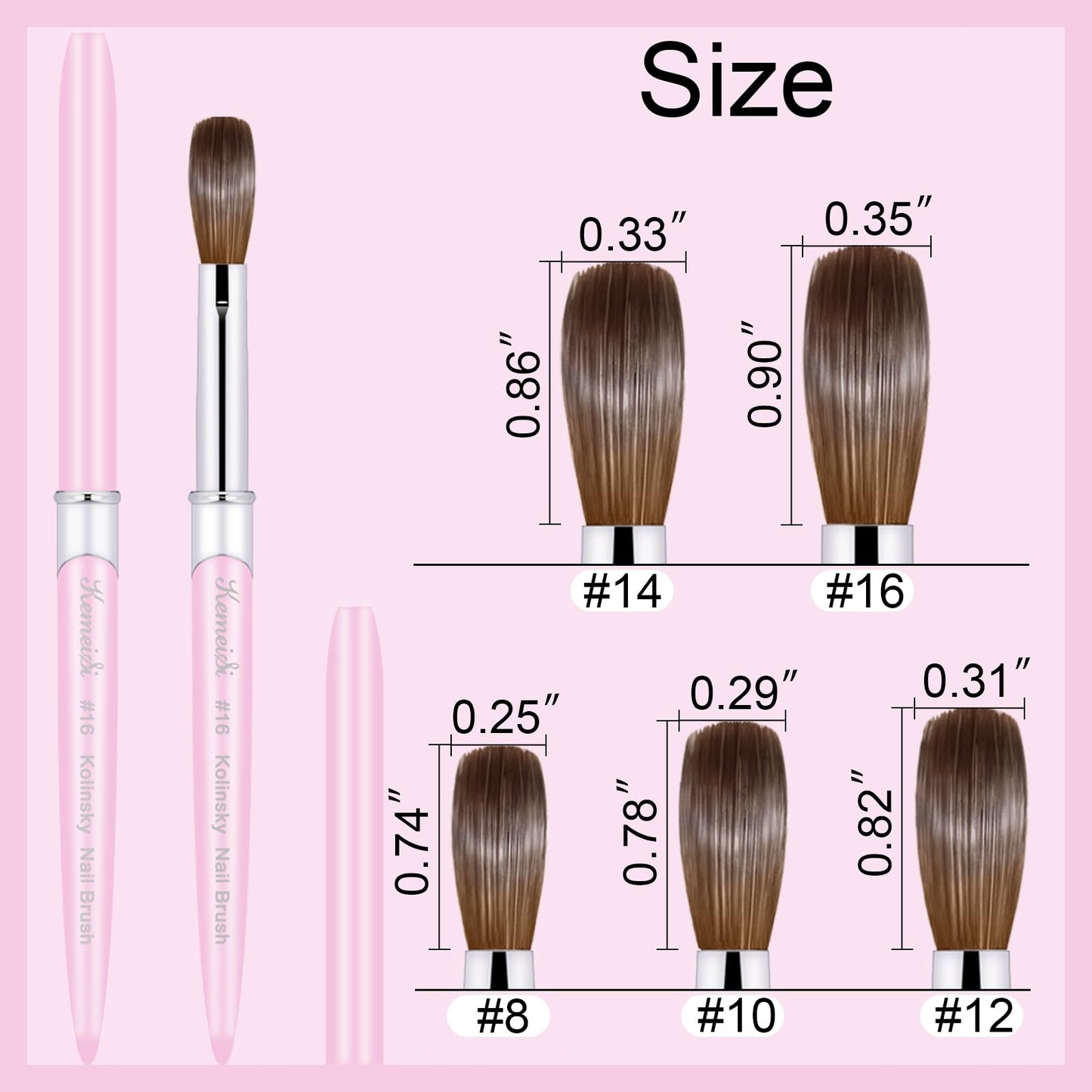 KEMEISI Acrylic Nail Brush Size #12, 100% Pure Kolinsky Nail Art Brushes for Acrylic Application, Sturdy Handle Oval Shaped Acrylic Powder Nail Design Tools for Professional Manicure DIY