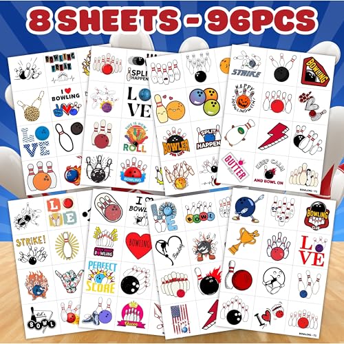 Bowling Temporary Tattoos for Kids, 96 Pcs Party Favors
