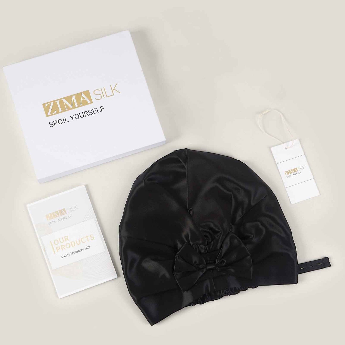 ZIMASILK 22 Momme Adjustable 100% Pure Mulberry Silk Bonnet for Sleeping Women, Double-Layered Silk Hair Bonnet for Anti-Frizz & Hair Protection – Reduces Slipping (1Pc, Black)