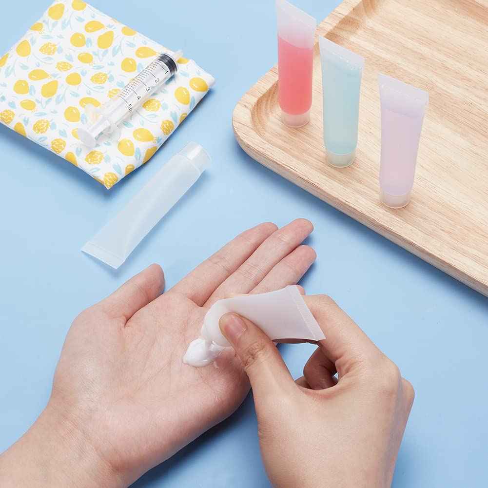 BENECREAT 30 Pack 0.5oz Clear Empty Tubes with Plastic Syringes Clear Squeezable Cosmetic Containers Refillable Plastic Tubes for Shampoo Facial Cleanser Makeup Sample