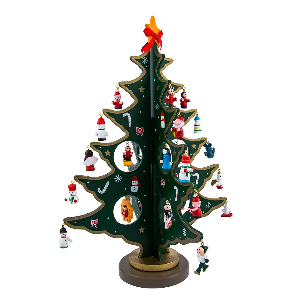 Kurt Adler Tree with Miniature Wooden Ornament, Multi Color 11.75in