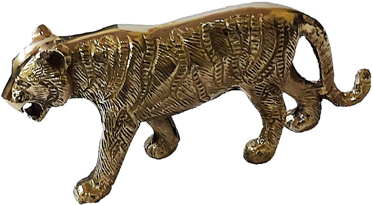 PARIJAT HANDICRAFT Brass Decor Statue Figurines Sculpture Collectibles Gift Wild Life Animal Statues Decorative Sculpture Hand craved Modern Home Decoration feng Shui (Tiger)