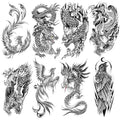 8 Sheets Waterproof Arm Body Art Temporary Tattoo Stickers Black Flying Dragon Phoenix