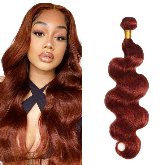 AuokMar Color 33 Body Wave 1 Bundles Reddish Brown Bundles Human Hair 26 Inch Unprocessed Virgin Copper Red Bundle Hair Extensions