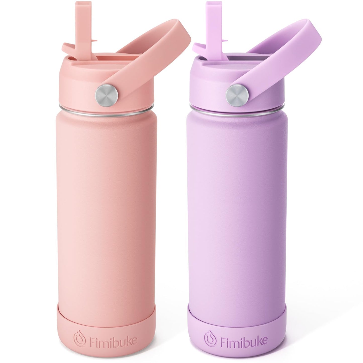 Fimibuke Kids Insulated Water Bottle - 18oz BPA-FREE Kids Cups with Straw Double Wall Vacuum Tumbler 18/8 Stainless Steel Leak Proof Toddler Water Bottle for School Boys Girls (2 Pack, Milky Pastel)