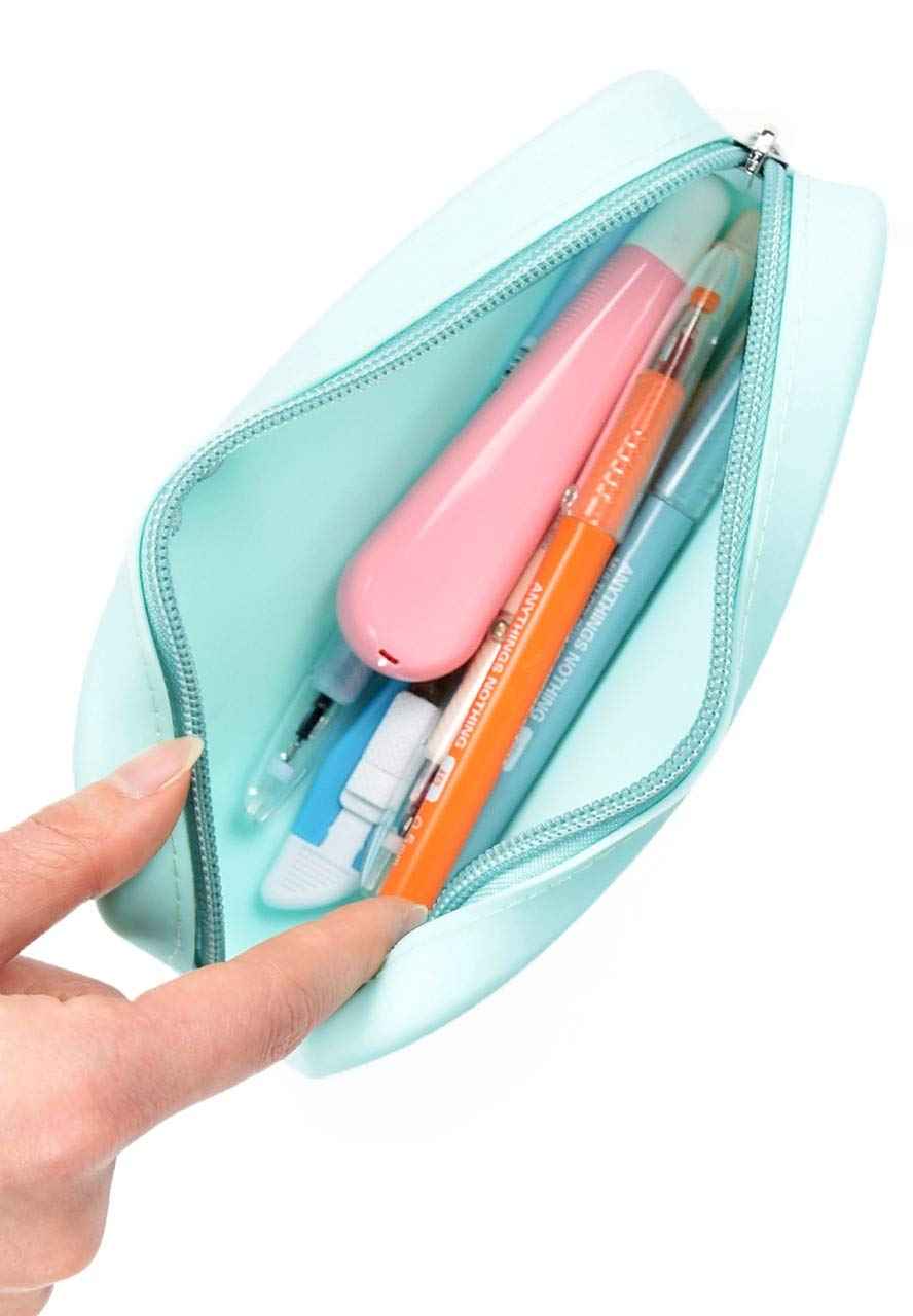 Gorgcase Silicone Pen Pencil Bag case with Zipper, Water Leak Resistant,Toiletry Essentials Holder, Cosmetic Pouch Organizer Drop kit for Personal Items,School,Gift,Kid,Teen, Student, Red