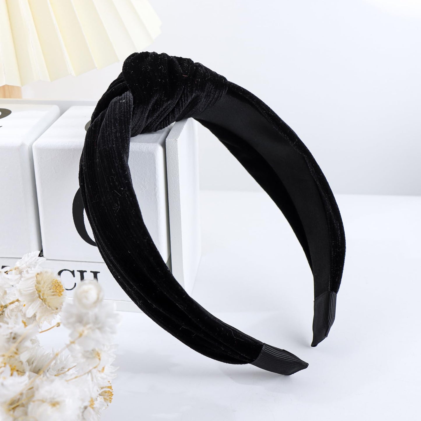 YanJie Velvet Knotted Headbands for Women Black Knotted Headbands Elastic Non Slip Wide Head Band for Women Girls Fashion Headbands Gift