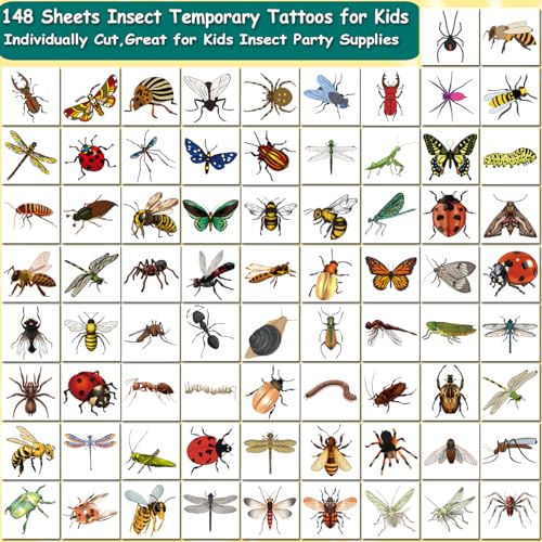 148 Bug Temporary Tattoos for Kids - Individually Wrapped