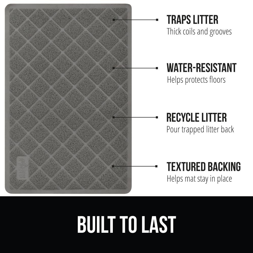 The Original Gorilla Grip Water Resistant Cat Litter Box Trapping Mat, Easy Clean, Textured Backing, Traps Mess for Cleaner Floors, Less Waste, Stays in Place for Cats, Soft on Paws, 24x17 Gray