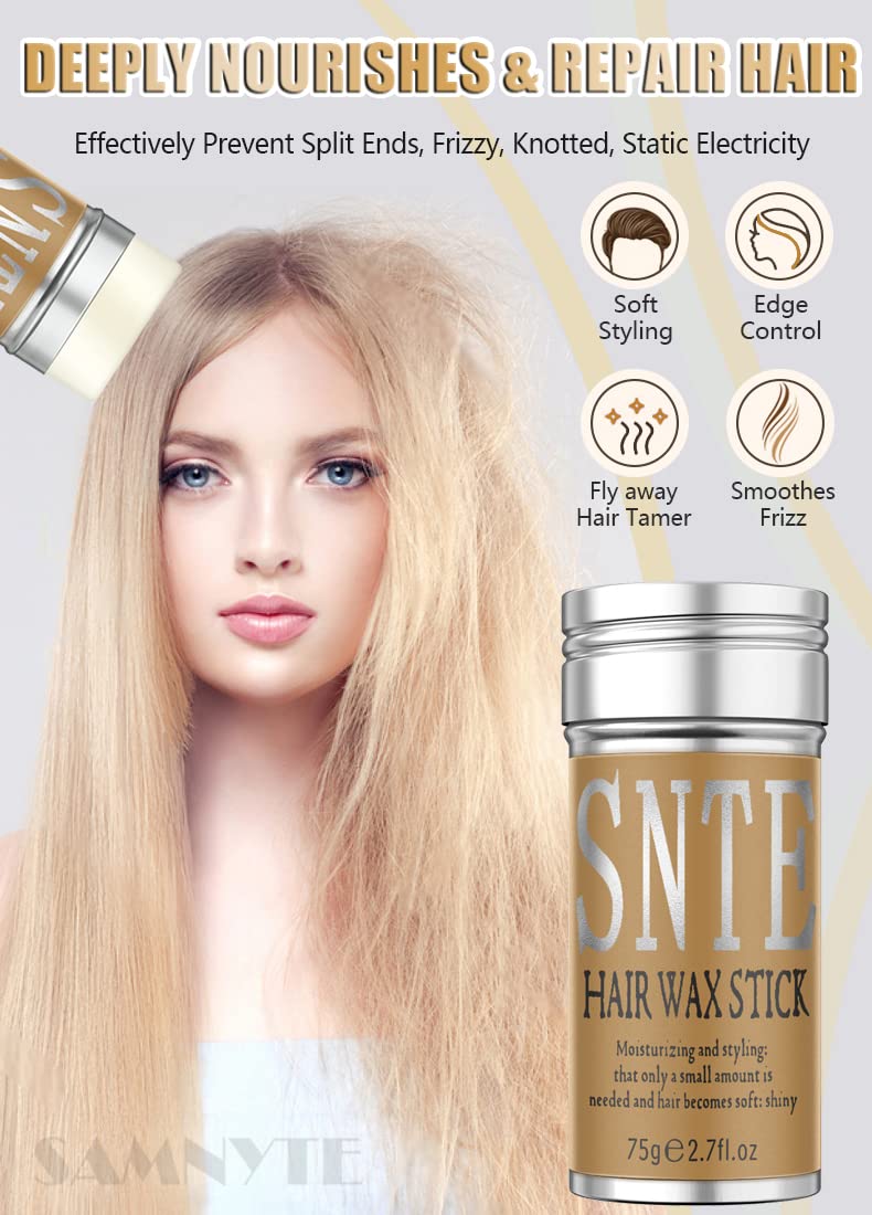 Samnyte Hair Wax Stick, Wax Stick for Hair Wigs, Fly away Hair Tamer Stick for Smoothing Flyaways & Taming Frizz, Flyaways Hair Stick Hair Wax for Women & Baby Hair, New Upgrade Slick Stick 2.7 Oz