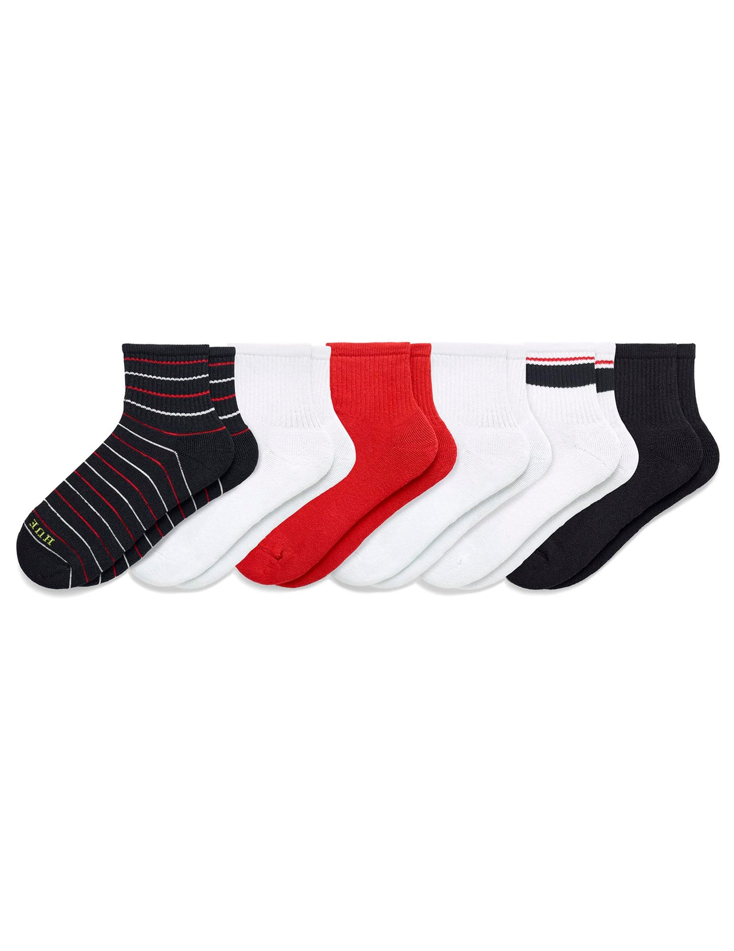 HUE Women's Mini Crew Sock, Black Stripe-6 Pair Pack, One Size