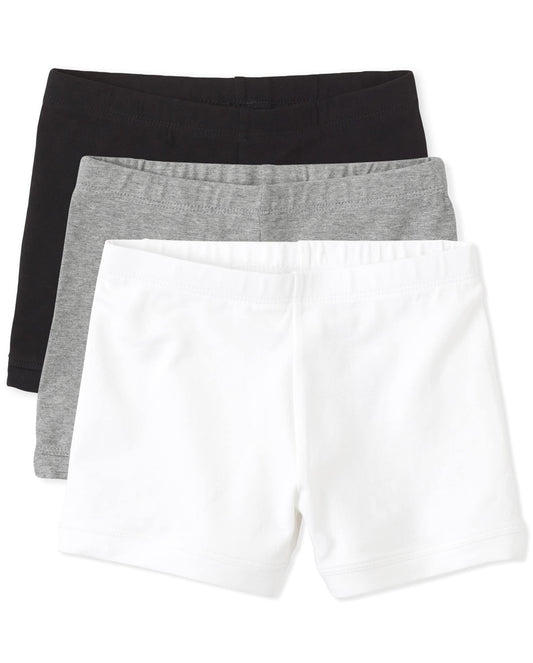 The Children's Place Girls' Basic Cartwheel Short, Black/White/Heather Gray 3 Pack, X-Small