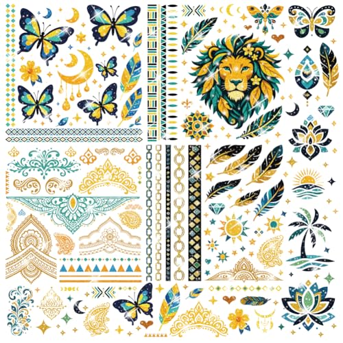 PandaHall 20 Sheets Glitter Temporary Tattoos - 5 Styles