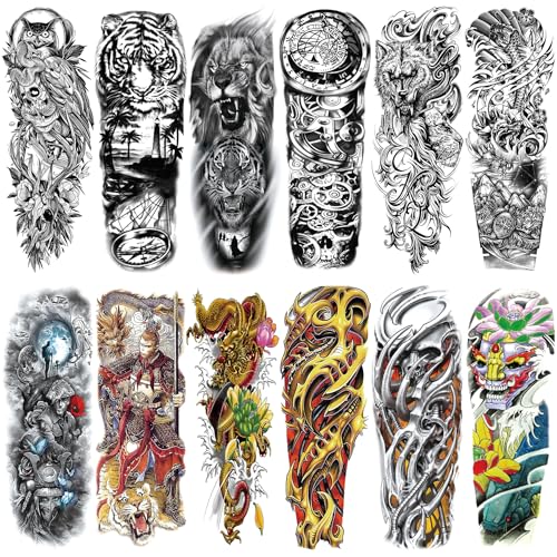 Full Arm Temporary Tattoo Sleeves - 12 Waterproof Sheets