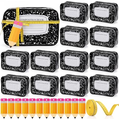 Clear Cosmetic Bag Gift Set 12 Pouches with Pen Cards, Ribbon – Teacher Appreciation Bulk