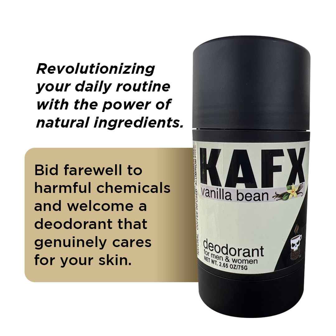 KAFX Body Natural Deodorant for Women & Men - Vanilla Bean, Odor-Fighting Coffee Oil, Organic, Baking Soda & Aluminum-Free, Paraben & Dye-Free, 2 Pack, 2.65 oz/75 g
