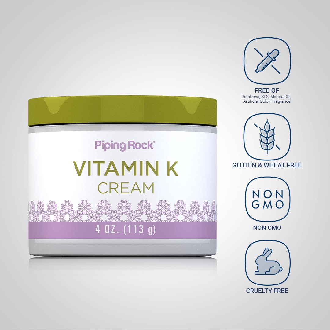 Piping Rock Vitamin K Cream | 4 Ounce | for Bruising, Dark Circles, Spider Veins, Eyes, Skin and Face