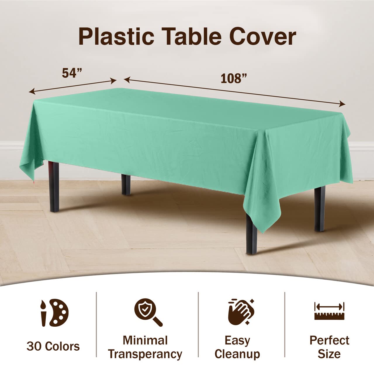 Exquisite 12-Pack Premium Plastic Tablecloth 54in. x 108in. Rectangle Table Cover - Lig...