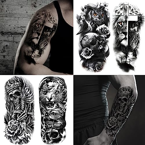 JEEFONNA Black Temporary Tattoos Set for Men Women - 82 Sheets Body Art Stickers