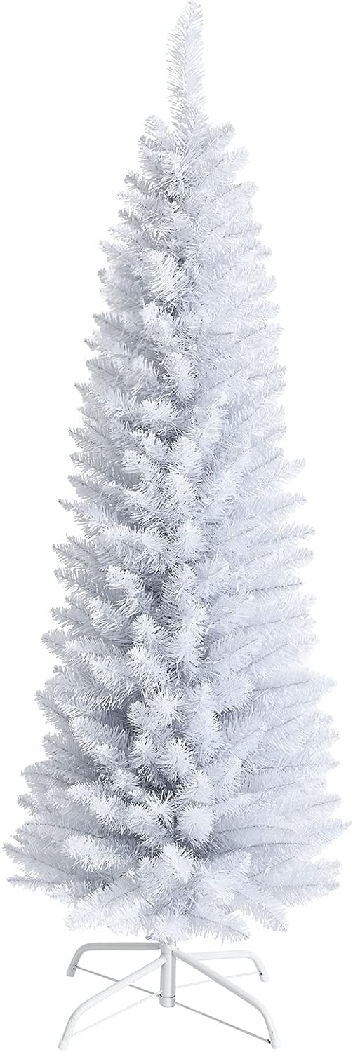 Giantex 7FT Artificia Pencil Christmas Tree, Realistic Unlit Pine Tree with 436 PVC Needles & Folding Metal Stand, for Indoor Outdoor Christmas Decoration