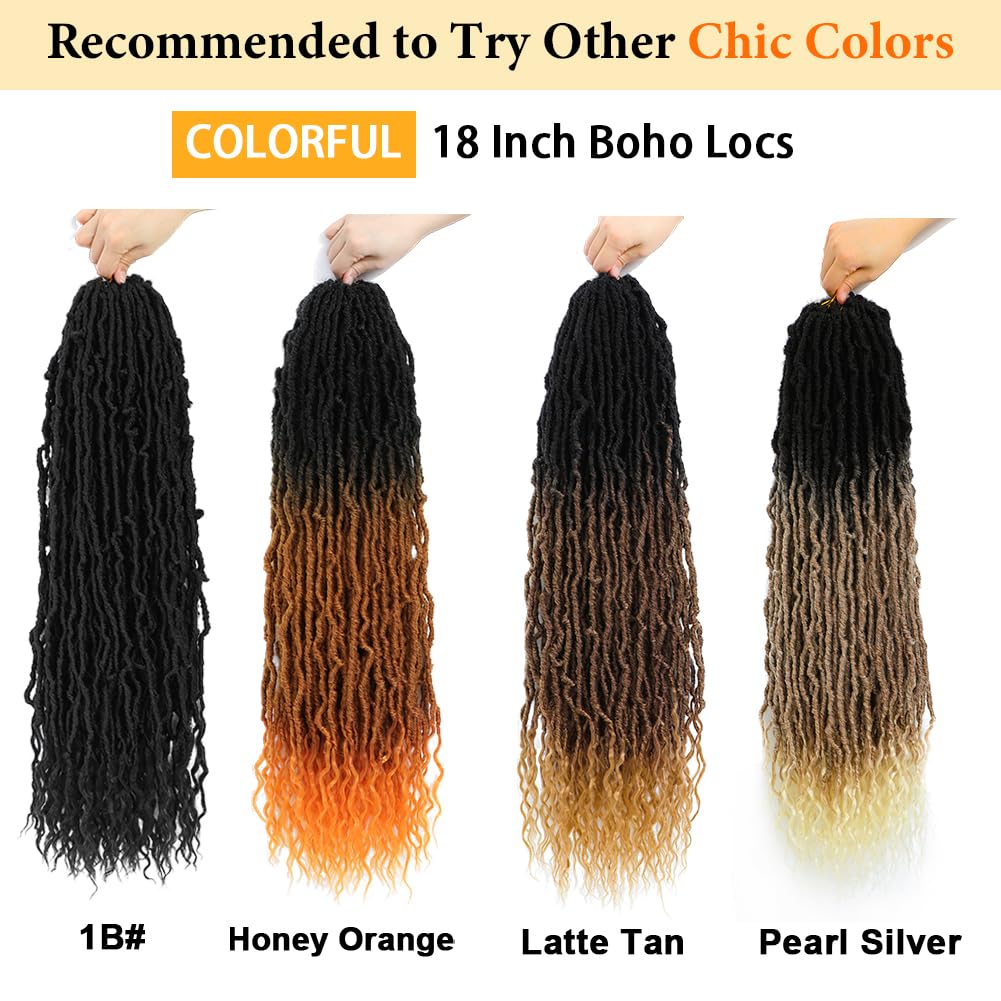 Faux Locs Crochet Hair (18 Inch) XCRUIQO Soft Locs with Curly Ends Goddess Locs Synthetic Boho Crochet Faux Locs for Women Pre Looped (7 Packs, Honey Orange)