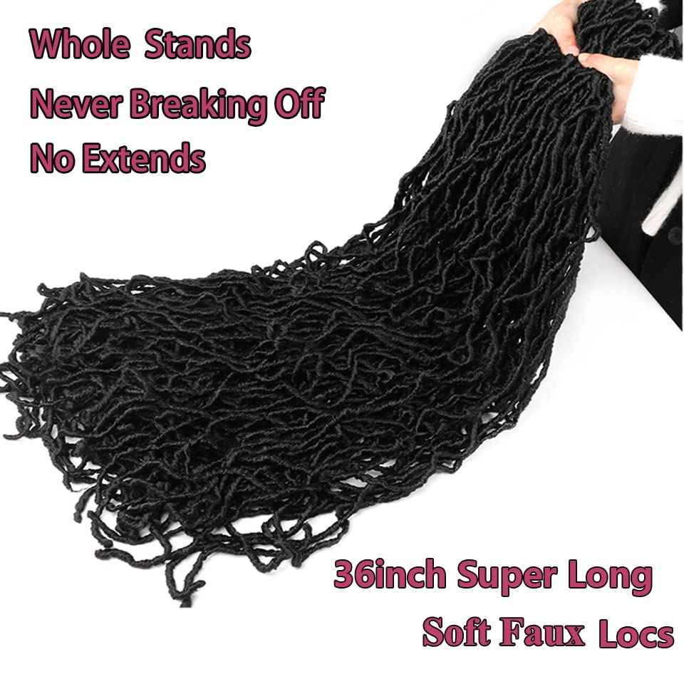30inch Soft New Faux Locs Colorful Long Goddess Locs Crochet Hair Natural Pre Looped Natural Crochet Braid Curly Wave Braiding Hair… (30 Inch #1B 7Packs)