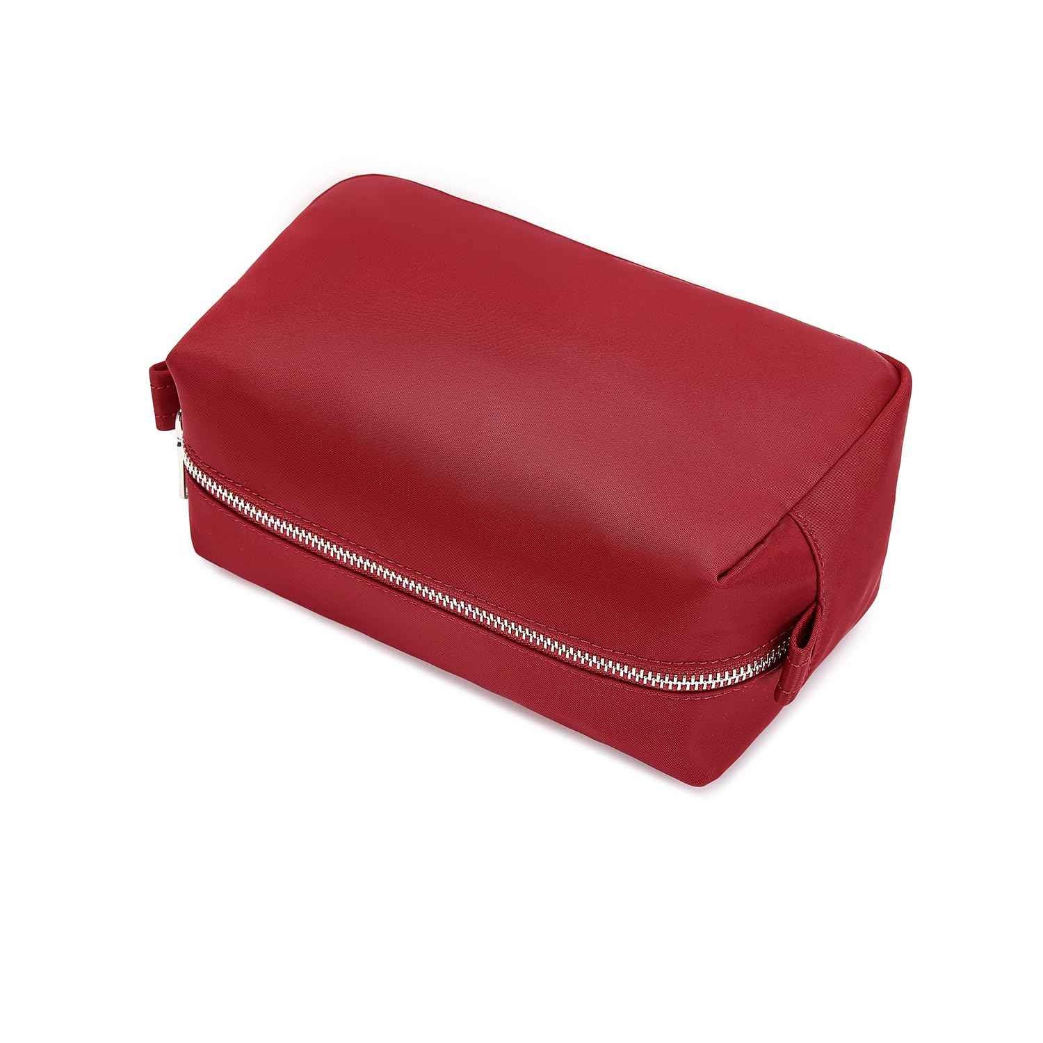 YONBEN Organizer Bag Lightweight Cosmetic Bag with Ring Clasp Perfect Travel Makeup Bag for Women nylon Stand Up Design (Burgundy Red/Nylon)