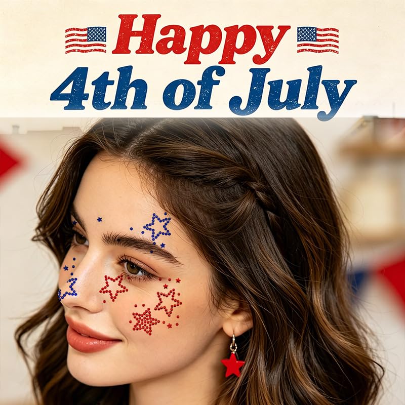 4th of July Glitter Star Face Tattoos, 3-Pack