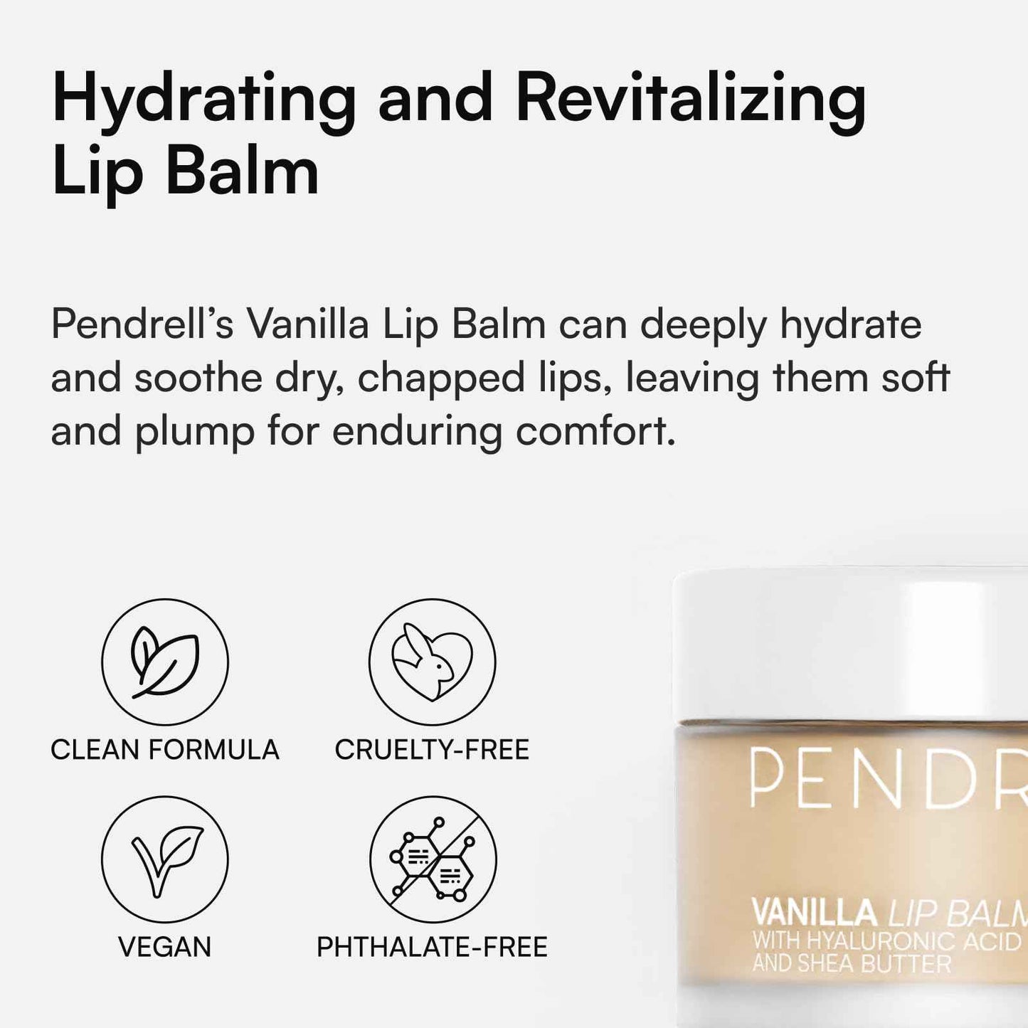 PENDRELL Lip Balm and Lip Mask (Vanilla) | Hydrating Lip Balm for Women with Hyaluronic Acid, Shea Butter & Vitamin E | 1 Oz (30g)