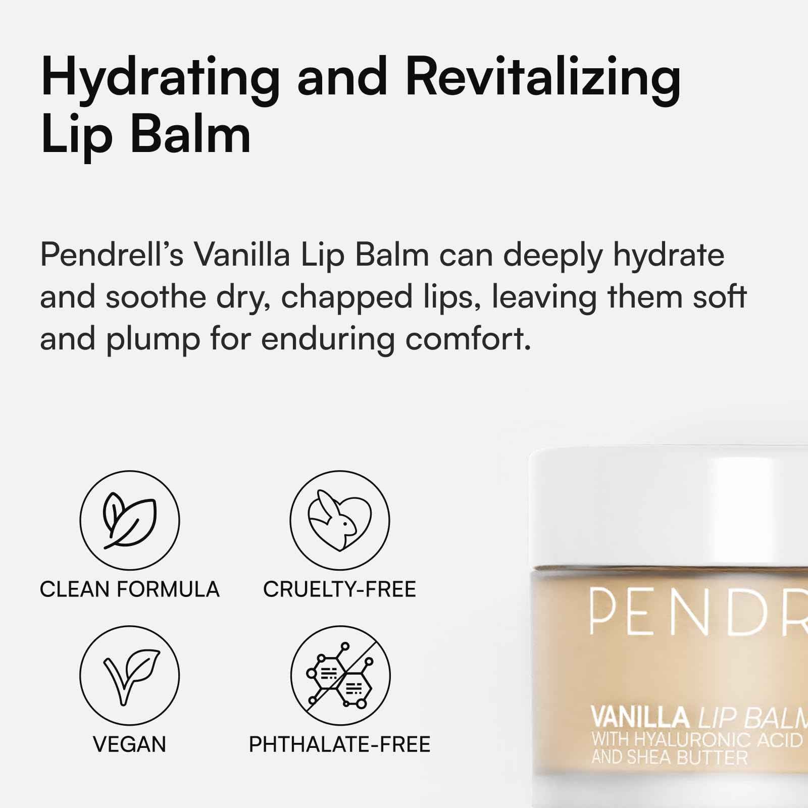 PENDRELL Lip Balm and Lip Mask (Vanilla) | Hydrating Lip Balm for Women with Hyaluronic Acid, Shea Butter & Vitamin E | 1 Oz (30g)