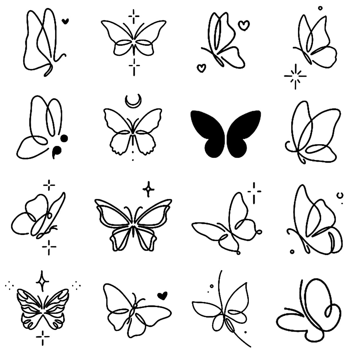 INKARTLINK Tattoo Tech, 16 Design/ 1 Sheet Small Semi Permanent Tattoo, Temporary Tattoos, Last 1-2 Weeks, Waterproof, Realistic Look, No Adhesive, No Reflection (2×3inch Butterfly)