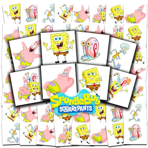 SpongeBob Temporary Tattoos for Kids - 72 Pack Party Favors