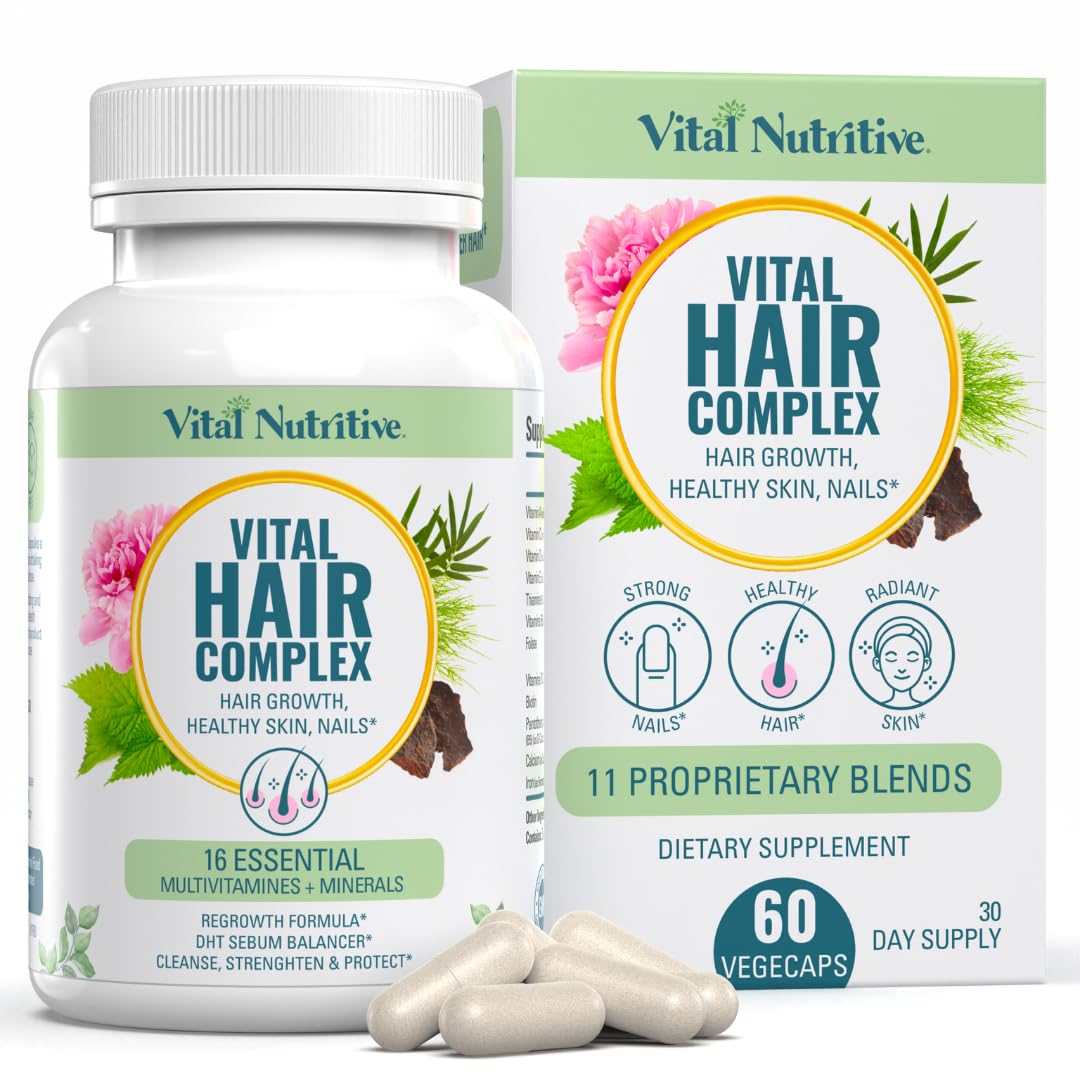 VITAL NUTRITIVE Vital Hair Complex -Hair Growth Vitamins for Women and Men -Biotin & Vitamin B -Hair Growth Supplement for Healthy Hair Skin & Nails -Hormone & Gluten Free -Hair Vitamins for Women