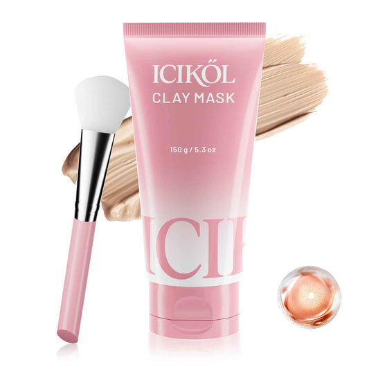 ICIKOL Large Clay Mask for Face, 15 Minutes Visible Pore Minimizing, Sebum Controling and Age-Defying Mud Masks, Brush Included, Red, 5.3 oz