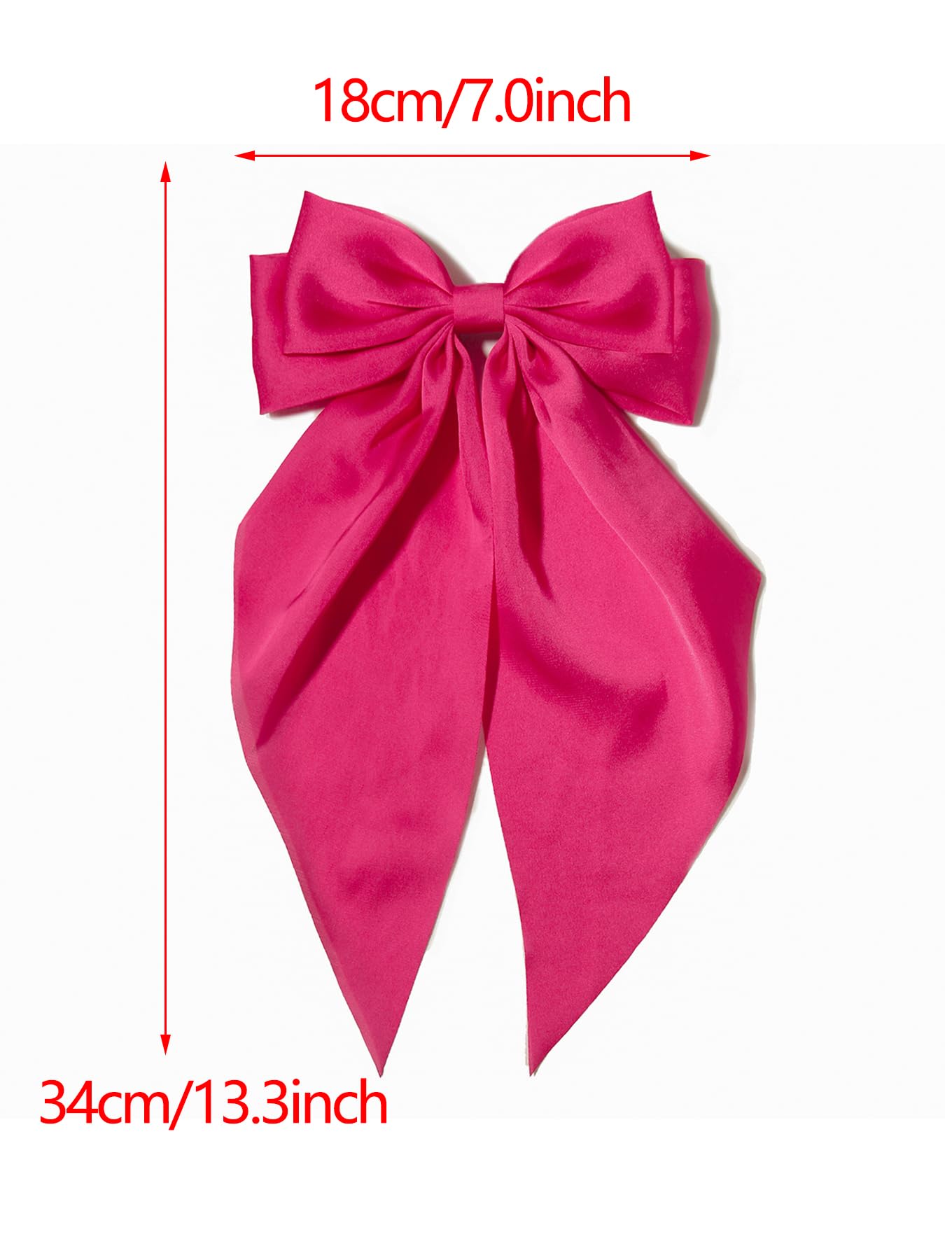 Furling Pompoms Hair Bows Clips for Women Large Bow Clip for Girls Satin Long Tails with Alligator Clips 2pcs Big Hair Bow Hair Accessories (Black Hot Pink)