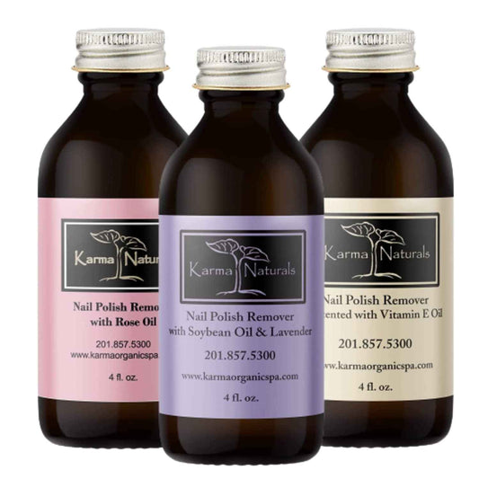 Karma Organic Nail Polish Remover Bundle - Includes Natural Lavender, Rose Oil, and Unscented Nail Polish Remover (4FL-Oz) (Multipack)