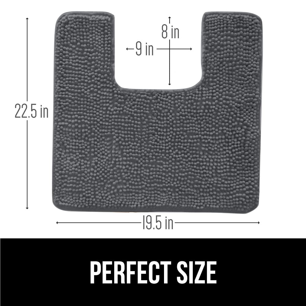 Gorilla Grip Plush Absorbent Shaggy Chenille Bath Rug Mat for Toilet Base with Rubber Backing, Machine Washable, Microfiber Bathroom Contour Mats for Toilets, Bath Room Decor Square 22.5x19.5 Charcoal