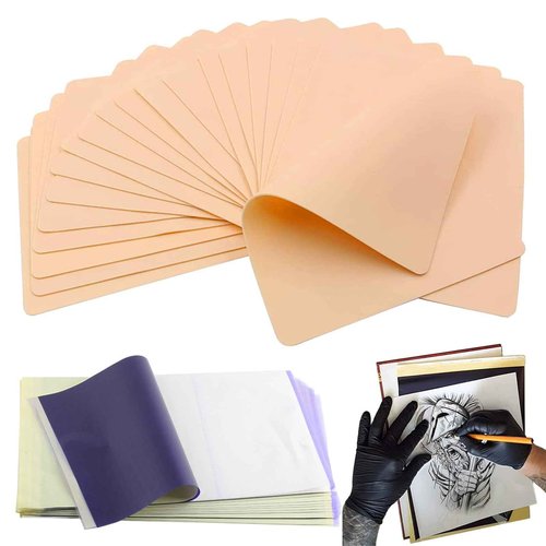 40Pcs Tattoo Skins with Transfer Papers - YONGDA 20Pcs Fake Skin Tattoo Practice Skins Double Sides and 20Pcs Thermal Stencil Papers for Beginners and Artists Tattooing Supplies