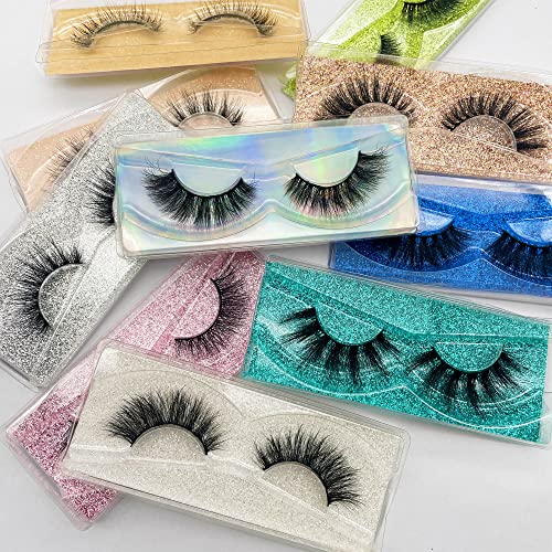 Fluffy Lashes 18mm False Eyelashes 100 Pairs 10 Styles Mixed Natural 9D Faux Mink Lashes Bulk Soft Reusable Fake Eyelashes Wholesale Lash with Glitter Portable Boxes