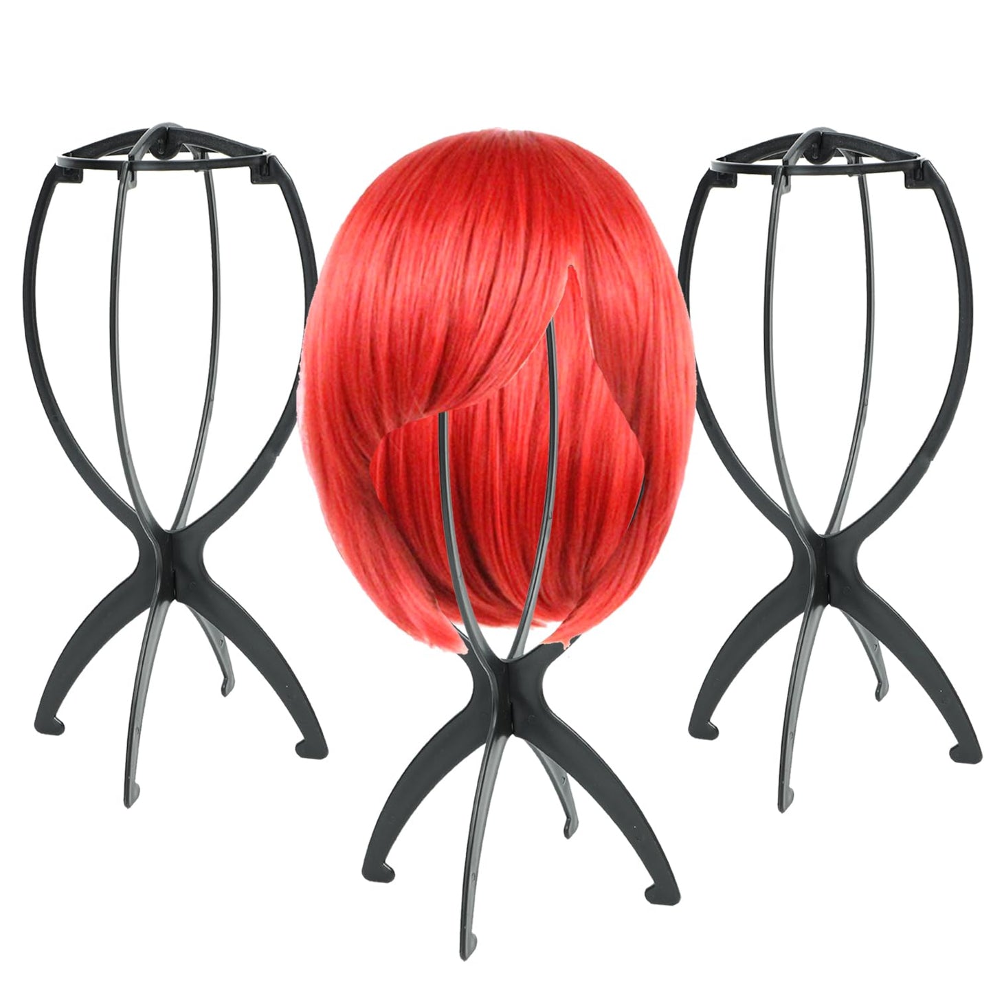 AIAIZHQH 3 Pack Wig Stand Holder, Portable Collapsible Wig Holder for Multiple Wigs, Durable Wig Stands for Women Wig Drying Stand Travel Wig Holder Stand Wigs Display Stand Tool (Black)