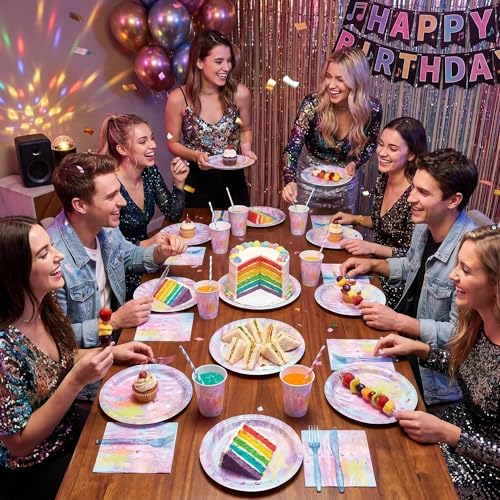 168PCS Katseye Music Girl Group Party Tableware Set for Girls & Fans - Pink & Blue, Serves 24, Gold Glitter Design, Birthday & Celebration Supplies - Variation: Music Girl Group