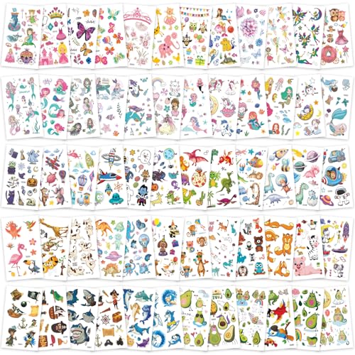 Kids Temporary Tattoos Set - 600+ Waterproof Cartoon Designs for Boys & Girls