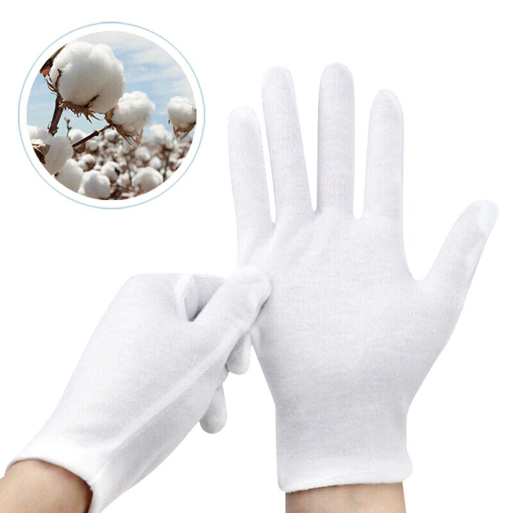 12 Pairs White Cotton Gloves Moisturizing Gloves for Women and Girls (M Size)