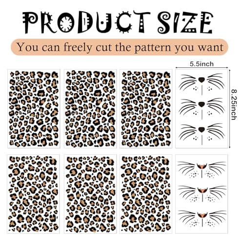 Cheetah Print Temporary Tattoo Stickers - 8 Pack Face Costume Accessories