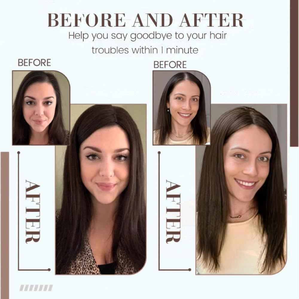 Uniferry Hair Toppers for Women Real Human Hair 12inch 13x14cm(5.1x5.5inch) Swiss Base 360°3D With Thinning Upgrade Middle Part Clip in Wispy Bnags (Brown,French)