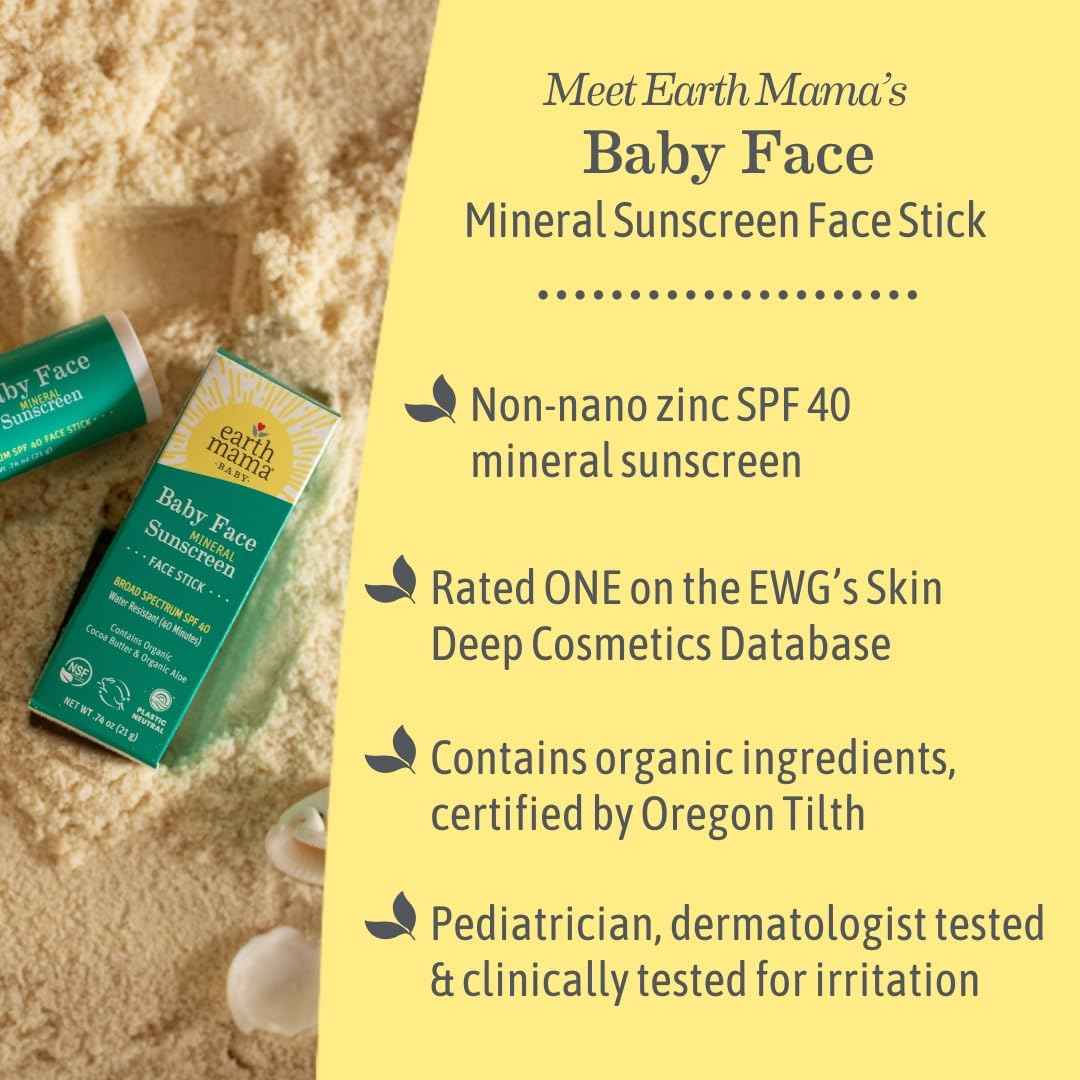 Earth Mama Baby Face Mineral Sunscreen Stick & Lotion Set, SPF 40 | Non-Nano Zinc, Contains Organic Cocoa Butter, Shea Butter, Aloe & Calendula | Babies, Kids & Family